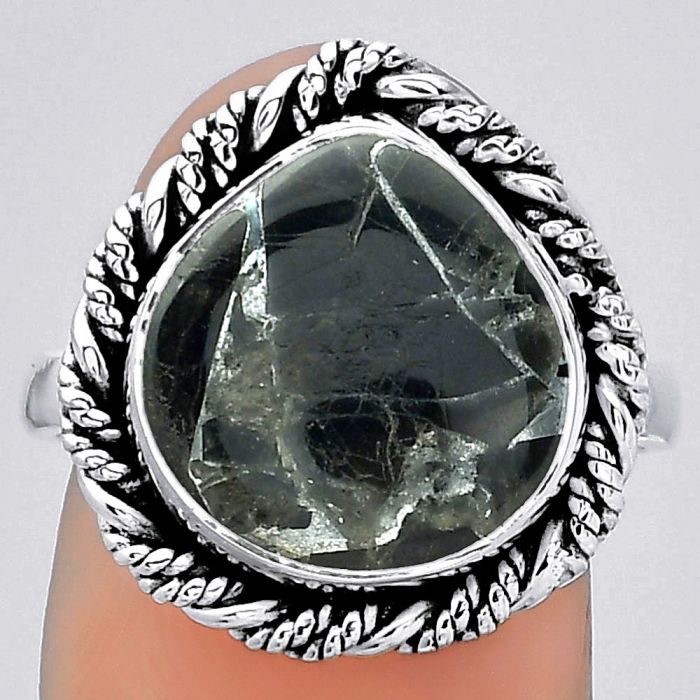 Natural Obsidian And Zinc Ring size-8.5 SDR154050 R-1013, 13x14 mm