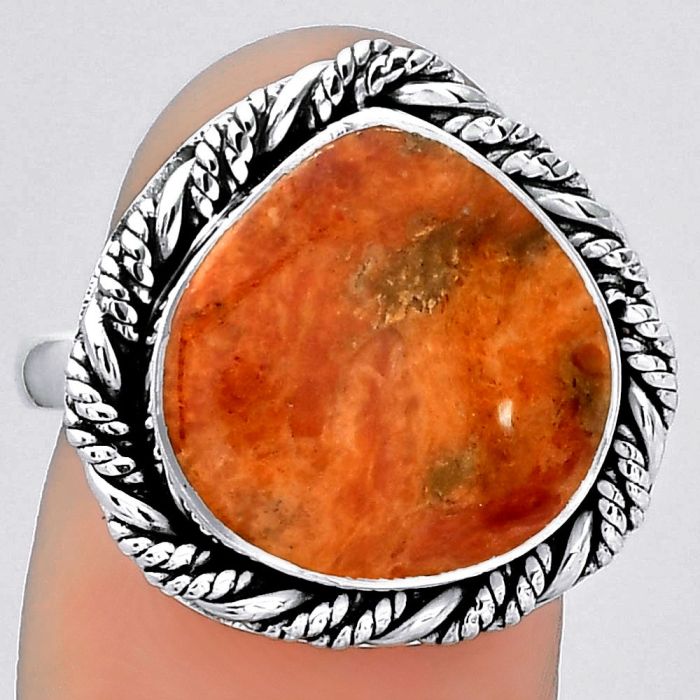 Natural Red Sponge Coral Ring size-8 SDR154057 R-1013, 14x14 mm