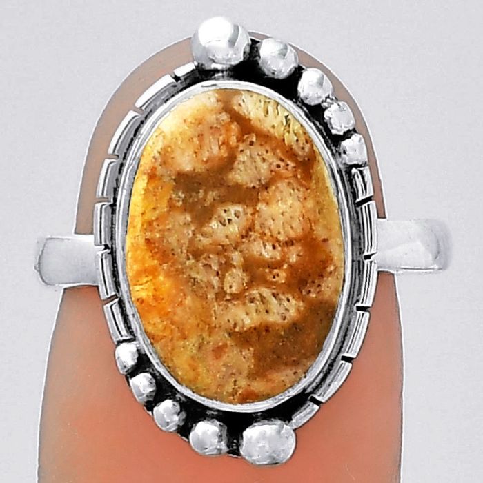 Natural Coral Jasper Ring size-8 SDR154173 R-1078, 10x14 mm