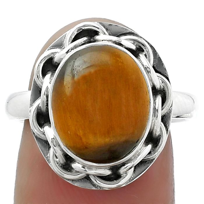 Natural Tiger Eye - Africa Ring size-8 SDR155017 R-1528, 10x12 mm