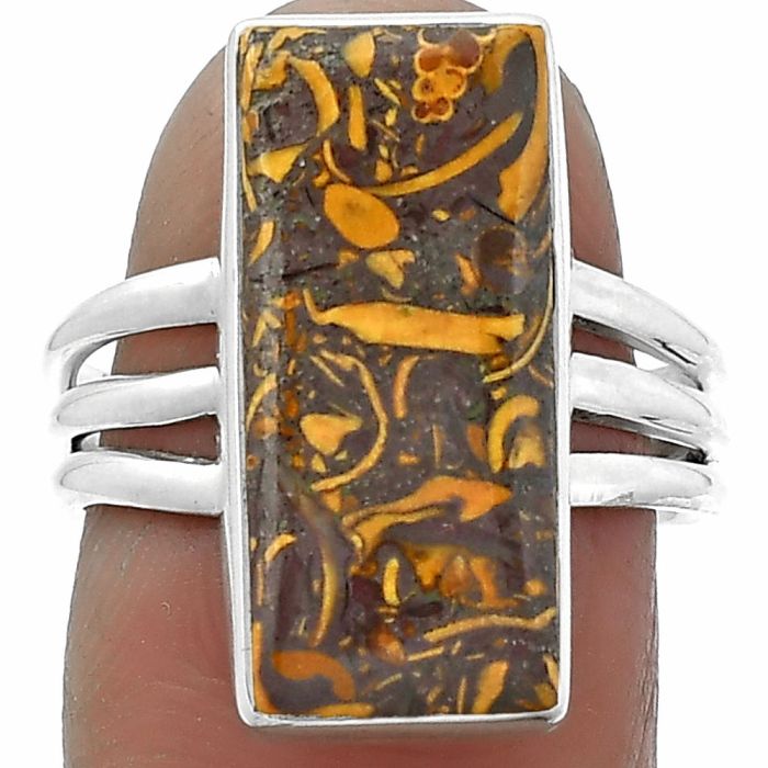 Coquina Fossil Jasper - India Ring size-7.5 SDR155149 R-1003, 9x19 mm