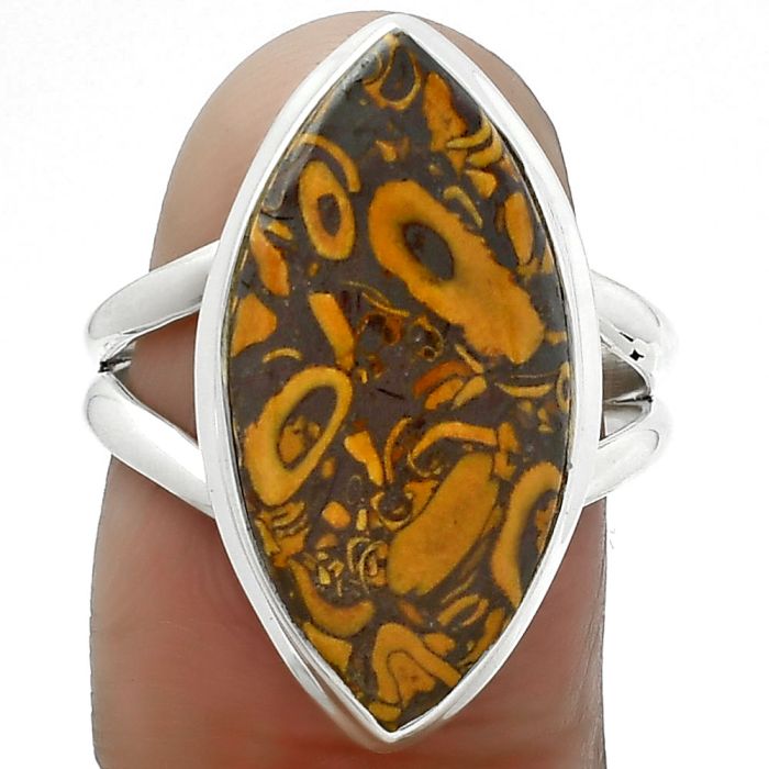 Coquina Fossil Jasper - India Ring size-7.5 SDR155203 R-1008, 11x22 mm