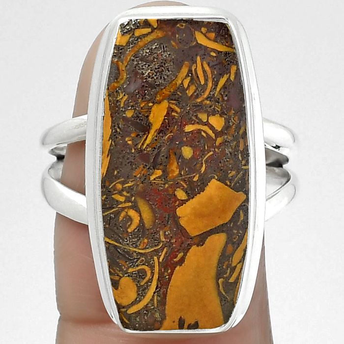 Natural Coquina Fossil Jasper - India Ring size-9 SDR155218 R-1008, 14x24 mm