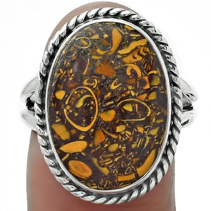 Coquina Fossil Jasper - India Ring size-8.5 SDR155982 R-1010, 13x19 mm