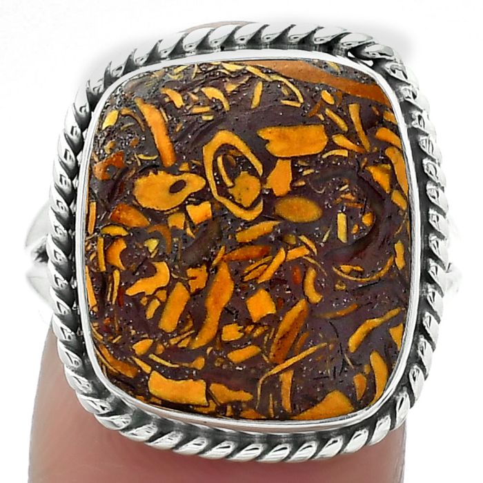 Coquina Fossil Jasper - India Ring size-7.5 SDR156000 R-1010, 15x17 mm