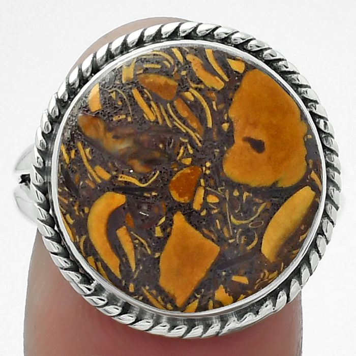 Coquina Fossil Jasper - India Ring size-8.5 SDR156003 R-1010, 16x16 mm