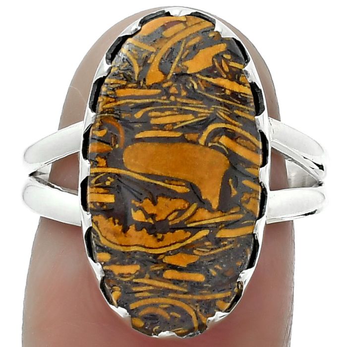 Natural Coquina Fossil Jasper - India Ring size-8 SDR156018 R-1210, 11x20 mm