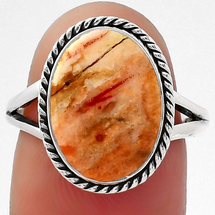 Natural Coral Jasper Ring size-7.5 SDR156513 R-1010, 10x14 mm