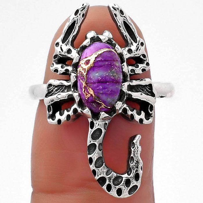 Scorpion - Copper Purple Turquoise Ring size-7.5 SDR157371 R-1079, 6x10 mm