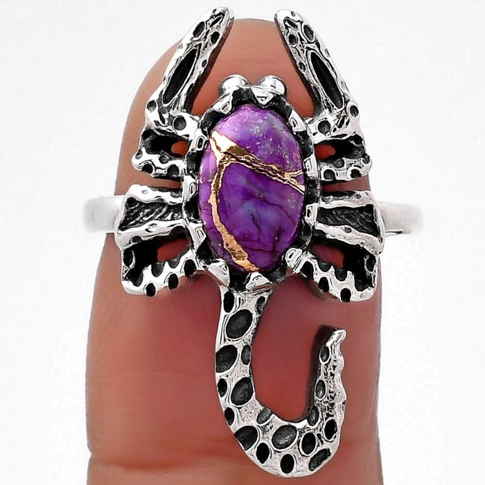 Scorpion - Copper Purple Turquoise Ring size-7 SDR157377 R-1079, 6x10 mm