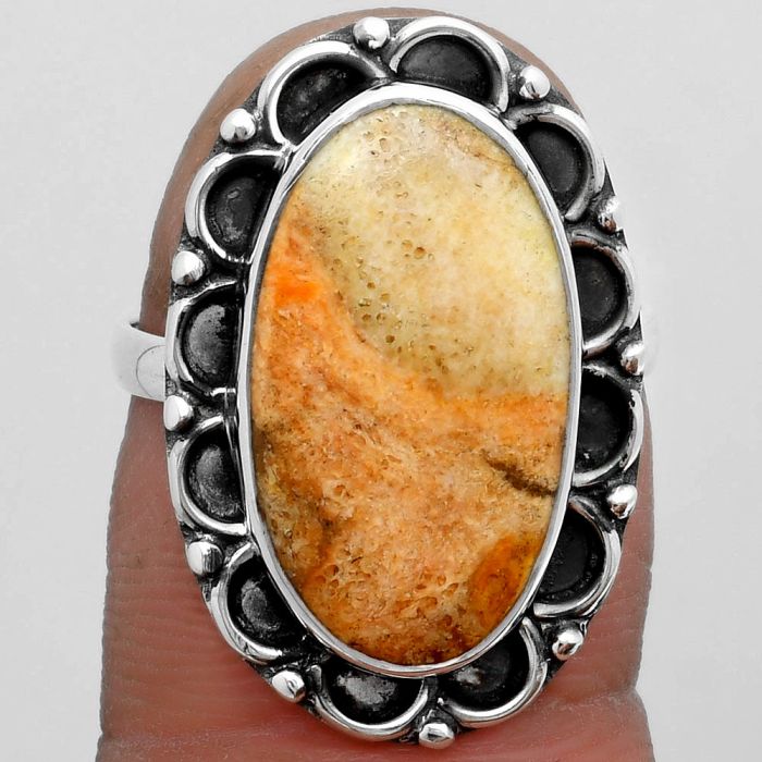 Natural Coral Jasper Ring size-7.5 SDR157470 R-1092, 11x19 mm