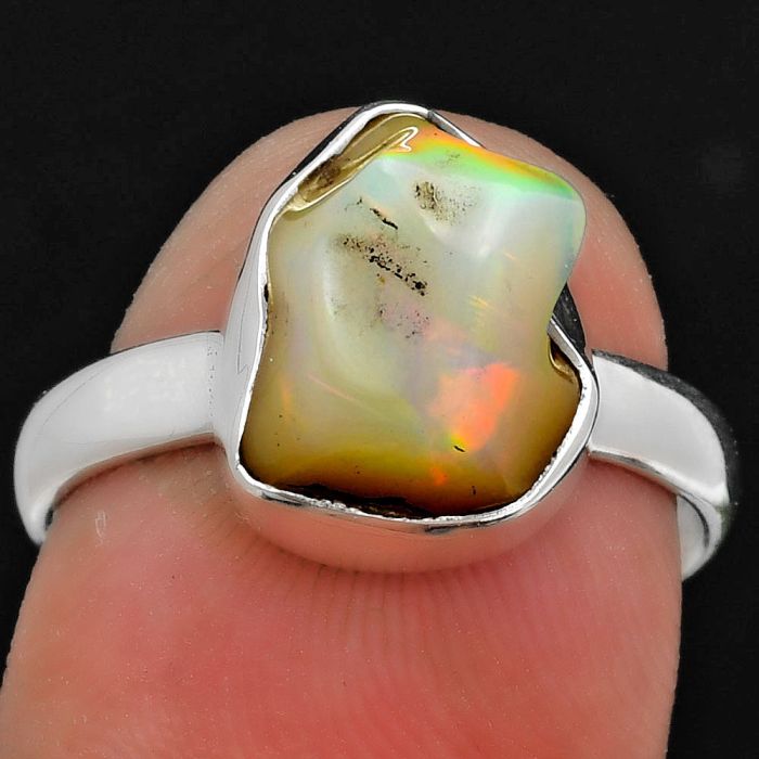 Natural Ethiopian Opal Rough Ring size-8.5 SDR157579 R-1001, 9x11 mm