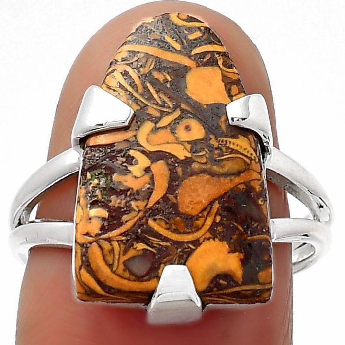 Coquina Fossil Jasper - India Ring size-7.5 SDR157703 R-1305, 12x18 mm