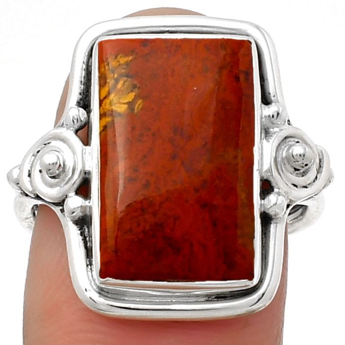 Natural Red Moss Agate Ring size-7.5 SDR157850 R-1315, 10x17 mm