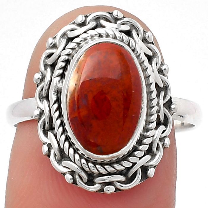 Natural Red Moss Agate Ring size-8 SDR158145 R-1667, 7x11 mm