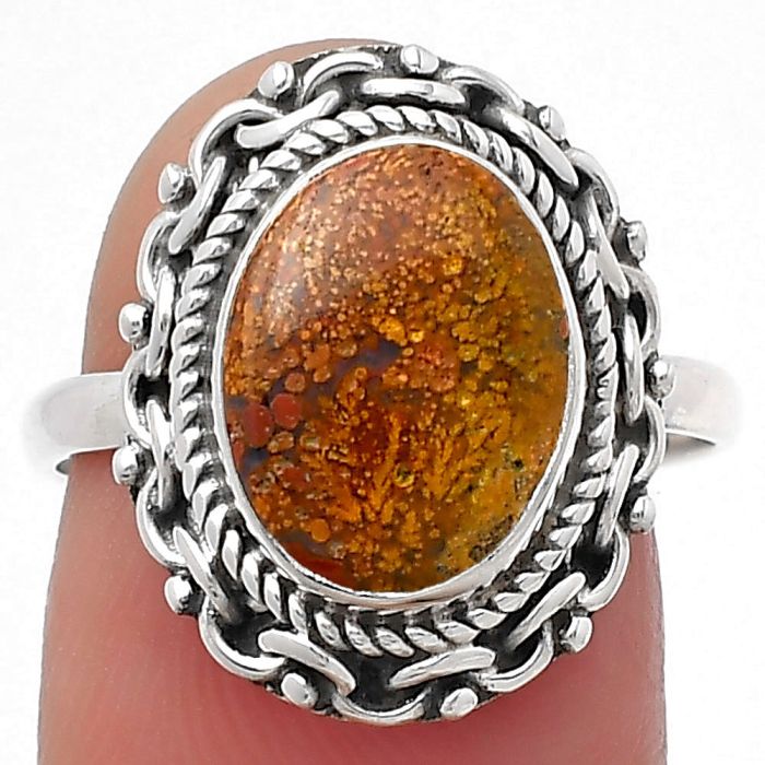 Natural Red Moss Agate Ring size-8 SDR158154 R-1667, 9x12 mm