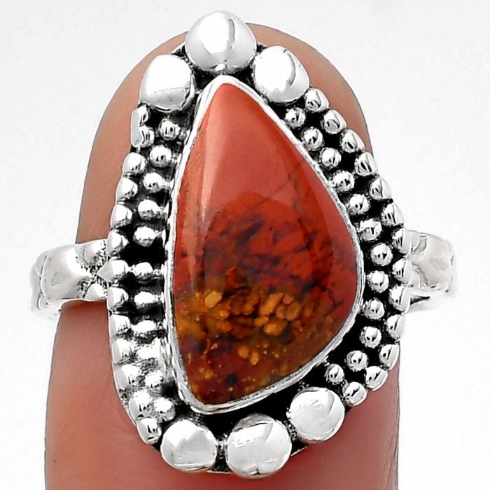 Natural Red Moss Agate Ring size-7.5 SDR158465 R-1154, 9x15 mm