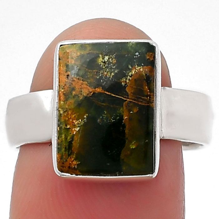 Natural Turkish Rainforest Chrysocolla Ring size-8 SDR158536 R-1001, 9x13 mm