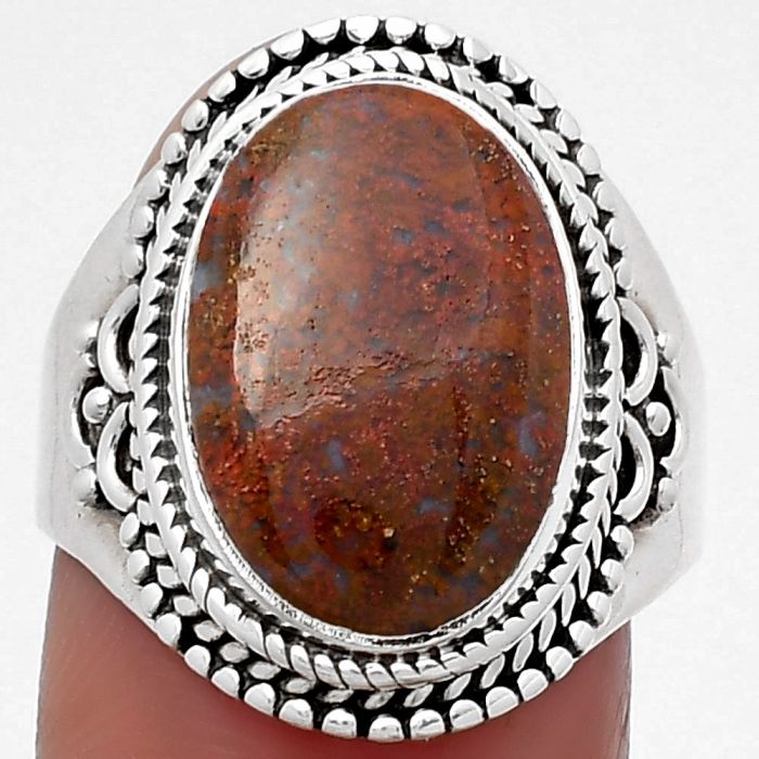 Natural Red Moss Agate Ring size-8.5 SDR158809 R-1708, 11x16 mm