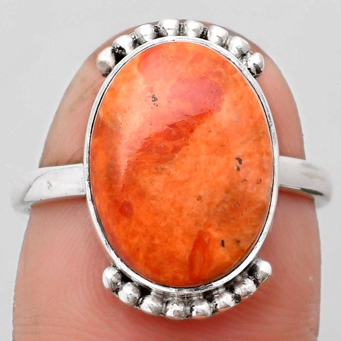 Natural Red Sponge Coral Ring size-8 SDR158845 R-1102, 11x15 mm