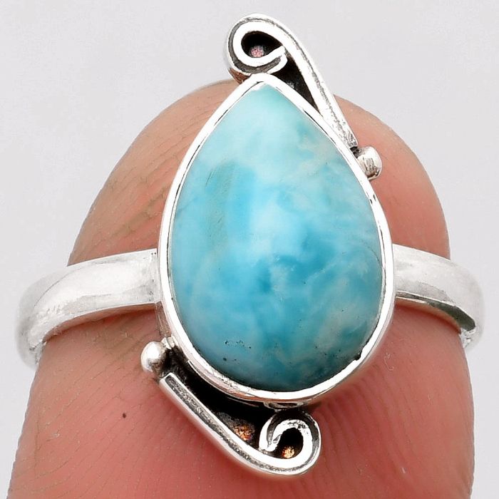 Natural Larimar (Dominican Republic) Ring size-7 SDR158879 R-1188, 9x13 mm