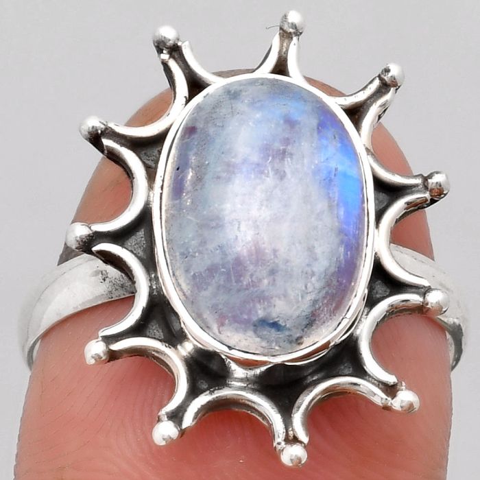 Natural Rainbow Moonstone - India Ring size-8.5 SDR158922 R-1189, 9x13 mm