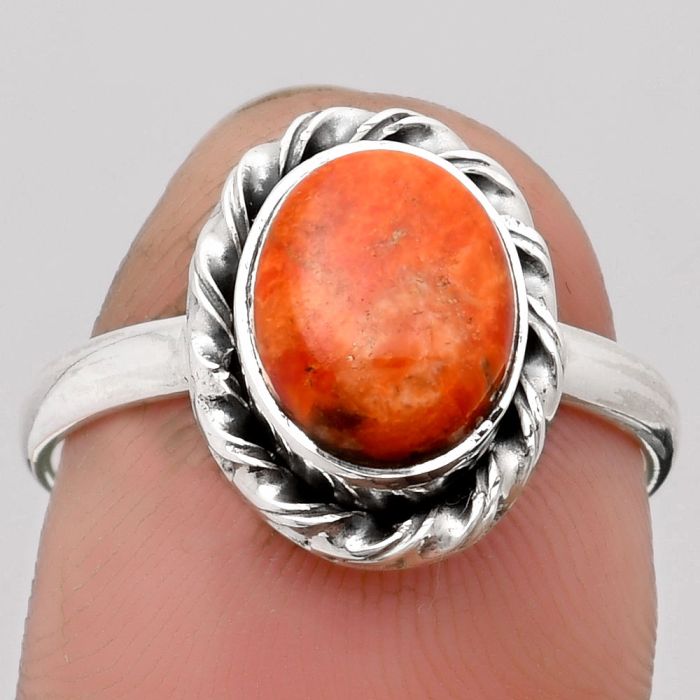 Natural Red Sponge Coral Ring size-7.5 SDR158960 R-1083, 8x10 mm