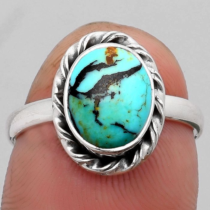 Natural Lucky Charm Tibetan Turquoise Ring size-7 SDR158995 R-1083, 8x10 mm