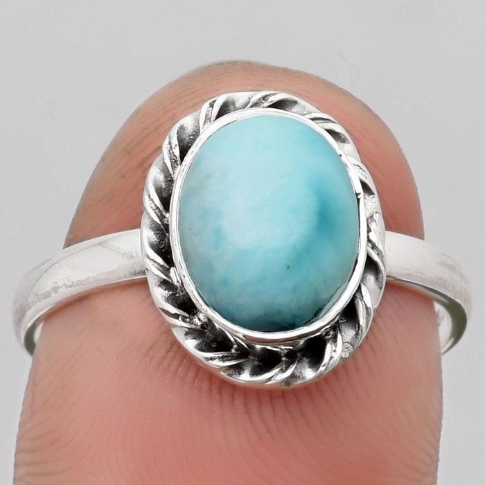 Natural Larimar (Dominican Republic) Ring size-8.5 SDR159015 R-1083, 8x10 mm