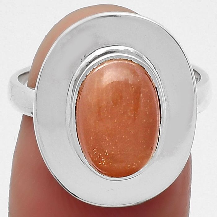 Natural Sunstone - Namibia Ring size-7 SDR159160 R-1082, 8x11 mm