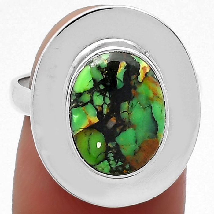 Natural Green Matrix Turquoise Ring size-7 SDR159167 R-1082, 9x11 mm