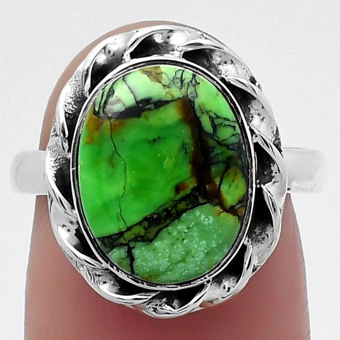 Natural Green Matrix Turquoise Ring size-7 SDR159239 R-1083, 10x13 mm