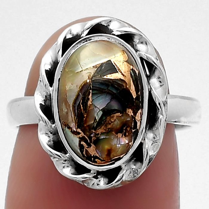 Natural Copper Abalone Shell Ring size-7 SDR159267 R-1083, 8x12 mm