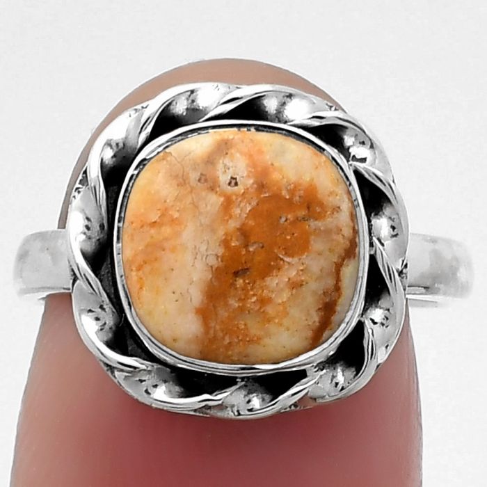 Natural Coral Jasper Ring size-7 SDR159270 R-1083, 9x9 mm