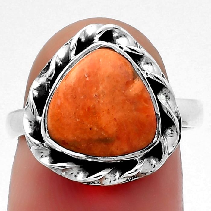 Natural Red Sponge Coral Ring size-7 SDR159280 R-1083, 10x10 mm