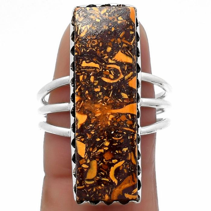 Natural Coquina Fossil Jasper - India Ring size-8 SDR159333 R-1210, 10x29 mm