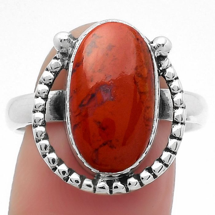 Natural Red Moss Agate Ring size-9.5 SDR159407 R-1518, 9x16 mm