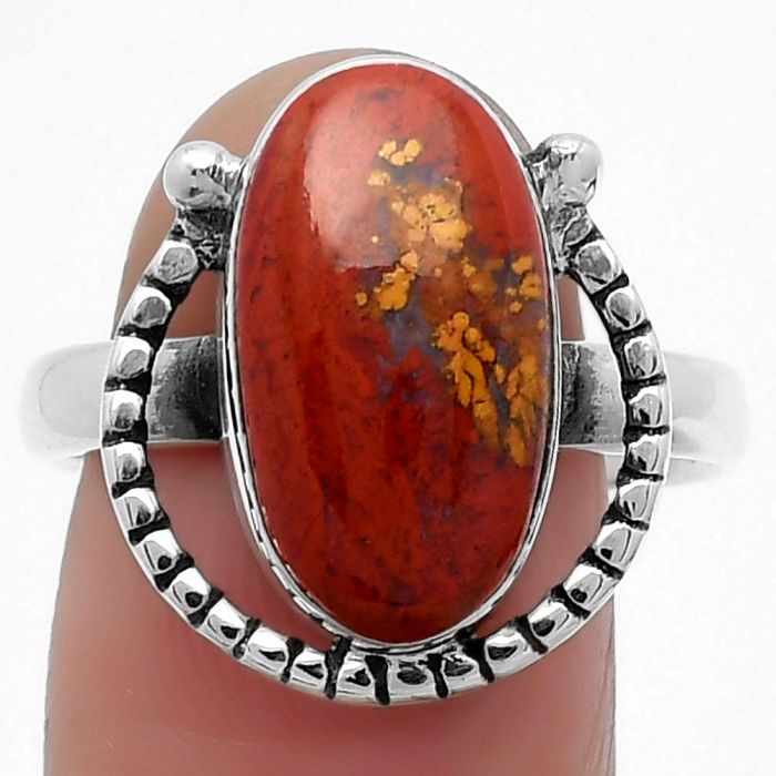 Natural Red Moss Agate Ring size-9.5 SDR159416 R-1518, 9x17 mm