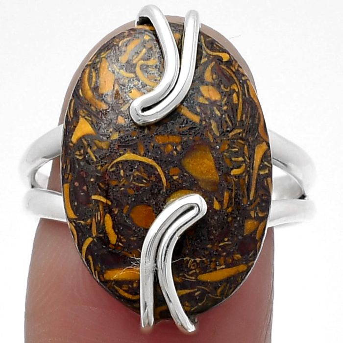 Natural Coquina Fossil Jasper - India Ring size-8 SDR159520 R-1502, 14x20 mm