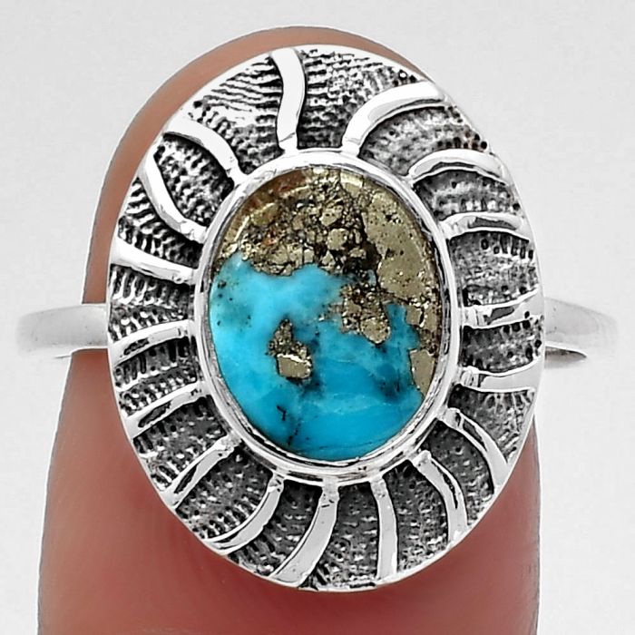 Kingman Turquoise With Pyrite Ring size-8.5 SDR159780 R-1085, 8x10 mm