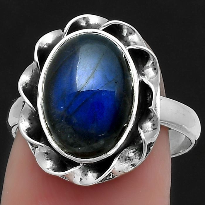 Blue Fire Labradorite - Madagascar Ring size-7.5 SDR159805 R-1083, 9x13 mm