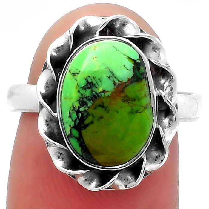 Natural Green Matrix Turquoise Ring size-7.5 SDR159915 R-1083, 9x12 mm