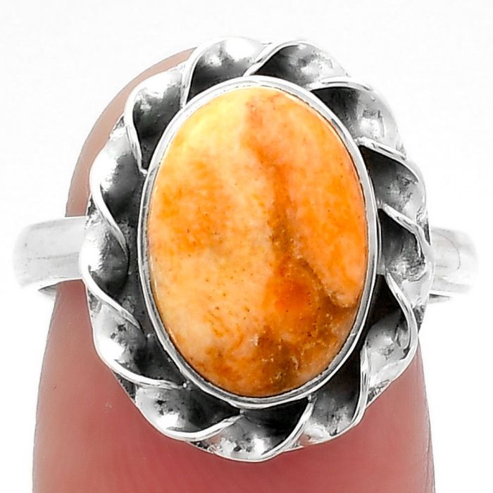 Natural Coral Jasper Ring size-7.5 SDR159921 R-1083, 9x13 mm