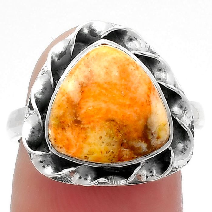 Natural Coral Jasper Ring size-7.5 SDR159935 R-1083, 11x11 mm