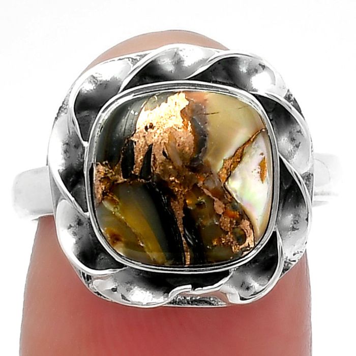 Natural Copper Abalone Shell Ring size-7.5 SDR159986 R-1083, 10x10 mm