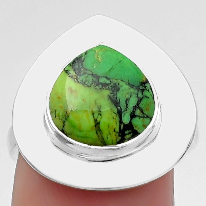 Natural Green Matrix Turquoise Ring size-8 SDR160140 R-1082, 11x11 mm