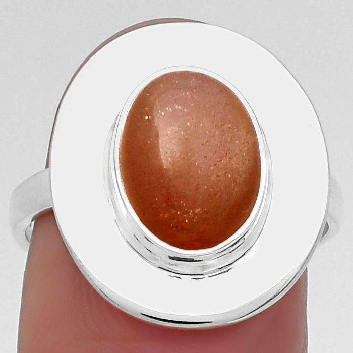 Natural Peach Moonstone Ring size-8 SDR160190 R-1082, 8x11 mm