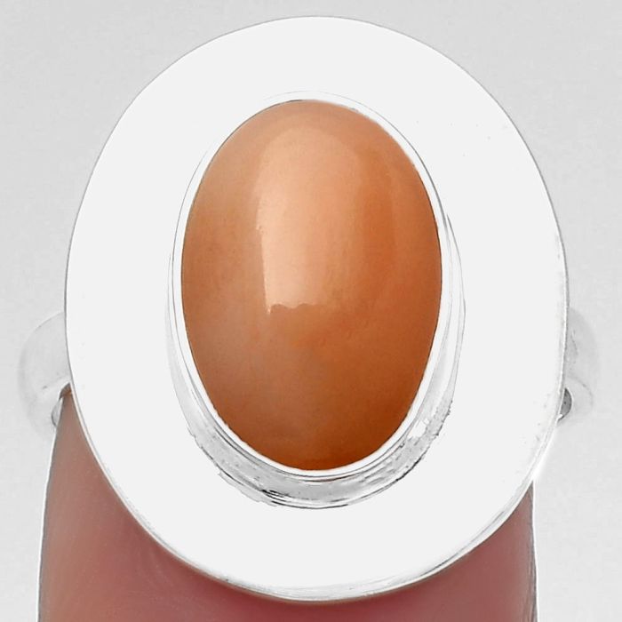 Natural Peach Moonstone Ring size-8 SDR160203 R-1082, 9x13 mm
