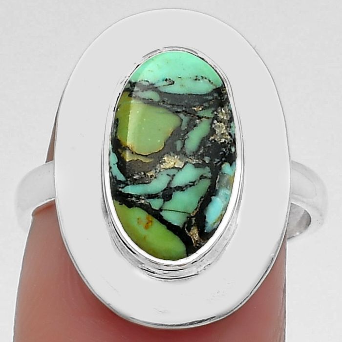 Lucky Charm Tibetan Turquoise Ring size-7.5 SDR160252 R-1082, 8x13 mm