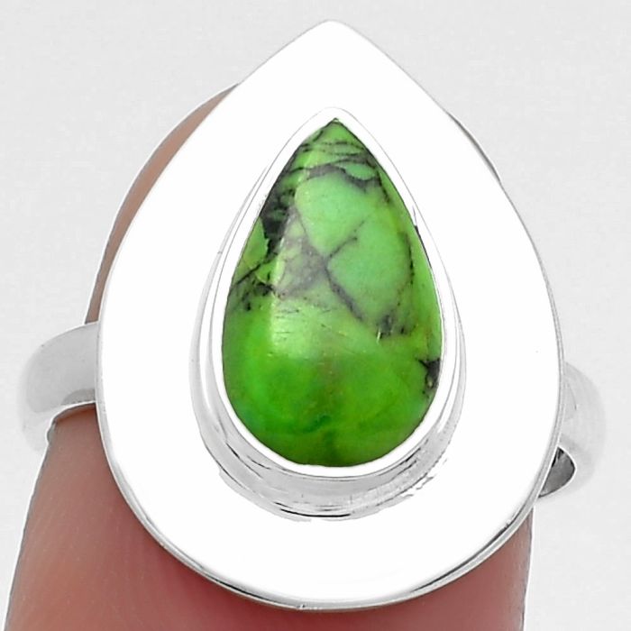 Natural Green Matrix Turquoise Ring size-7.5 SDR160282 R-1082, 8x12 mm